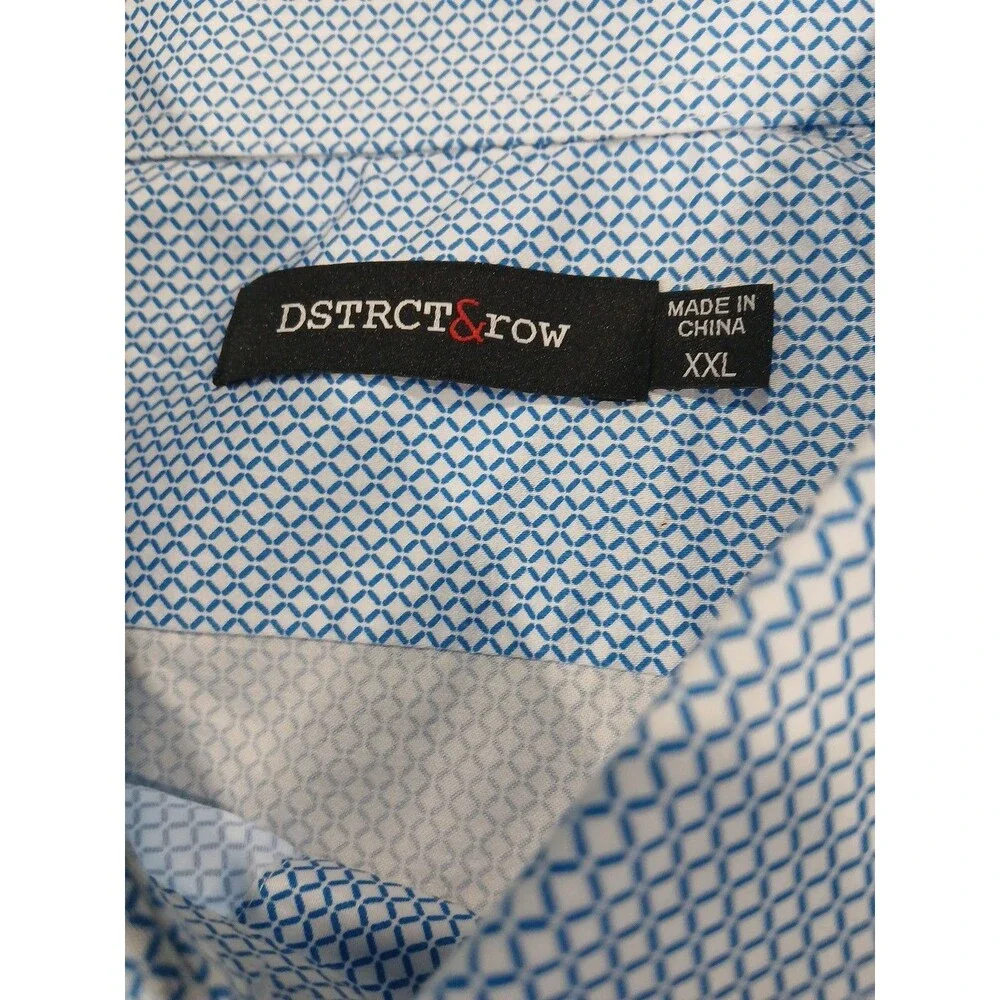 Dstrict&Row Slim Fit Button‎ Front Shirt Men's Size XXL in Blue/White Geo NWT!